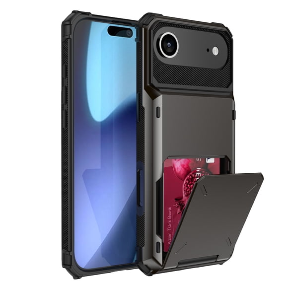 for iPhone Air Case Military Grade Shockproof Phone Case with Card Holder Heavy Duty Protective Hard PC Shell Soft TPU Bumper Cover for iPhone Air Phone Case, Gray