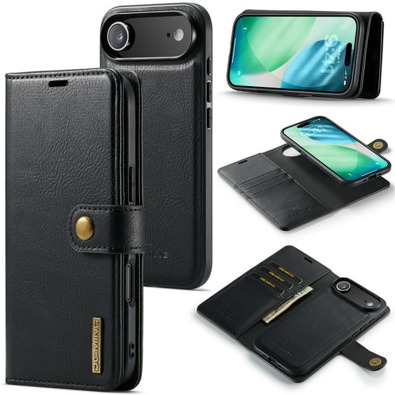 for iPhone Air Case, PU Leather Detachable Vintage Wallet Flip Magnetic Clousure Drop Protective Slim Phone Case Cover for iPhone Air with Card Holder - Black