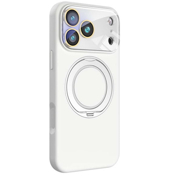 for iPhone Air Case with Rotated Ring Holder Stand, Support Wireless Charging, Camera Lens Protector, Shockproof Slim Hybrid PC Liquid Silicone Phone Case for iPhone Air, White