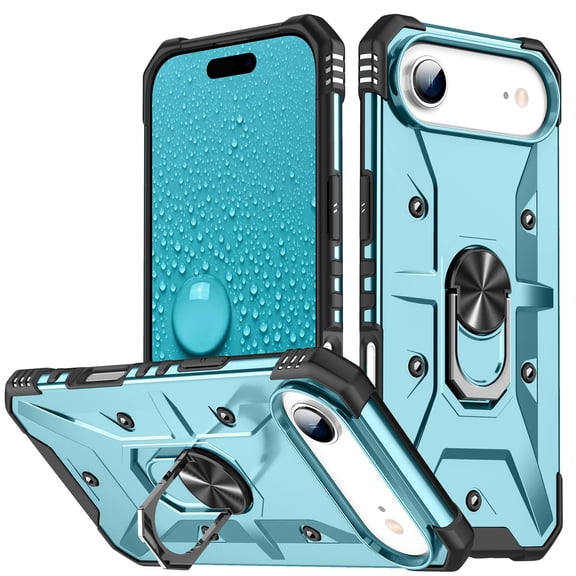 For iPhone Air Case Rugged, With Grip Ring Holder Rotating Kickstand Easy to Hand Compatile with Car Mount Anti-Scratch Heavy Duty Protective Phone Case for Apple iPhone Air, Lightblue