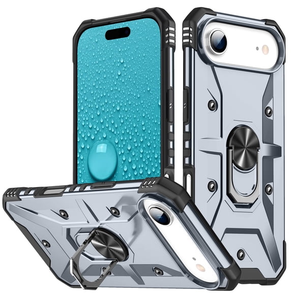 For iPhone Air Case Rugged, With Grip Ring Holder Rotating Kickstand Easy to Hand Compatile with Car Mount Anti-Scratch Heavy Duty Protective Phone Case for Apple iPhone Air, Gray