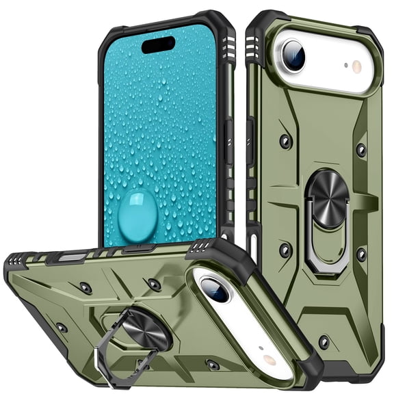 For iPhone Air Case Rugged, With Grip Ring Holder Rotating Kickstand Easy to Hand Compatile with Car Mount Anti-Scratch Heavy Duty Protective Phone Case for Apple iPhone Air, Armygreen