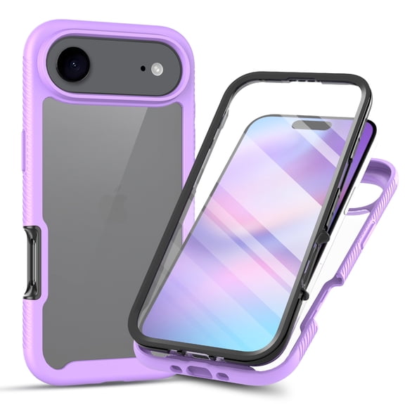 for iPhone Air Case with Screen Protector, Shockproof Soft TPU Bumper Rugged Clear Hard PC Back Shell Anti-Scratch All-inclusive Cover for iPhone Air, Purple