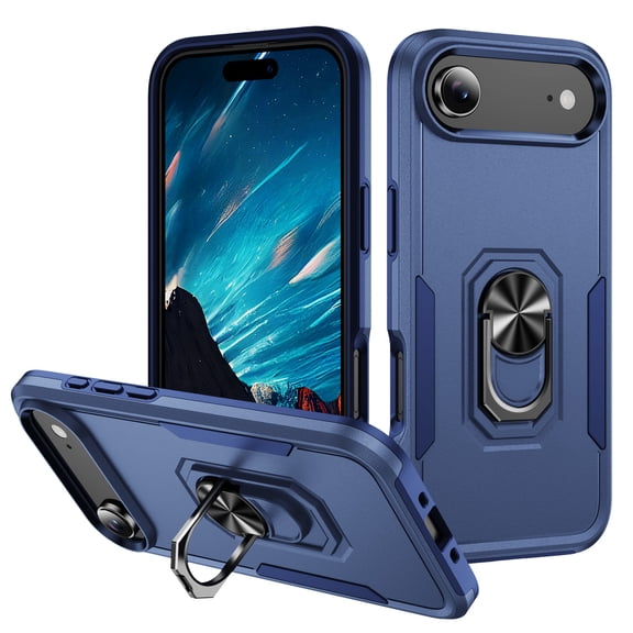 for iPhone Air Case, Slim Fit Military Grade Drop Tested Dual Layer Shockproof Case with 360 Ring Holder Kickstand Protective Rugged Car Magnetic Non-Slip Phone Case,Blue