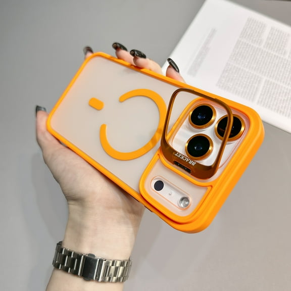 for iPhone Air Case with Stash Camera Stand, Compatible with MagSafe, Military-Grade Drop Protection Shockproof Translucent Frosted Skin Friendly Phone Case for iPhone Air, Orange