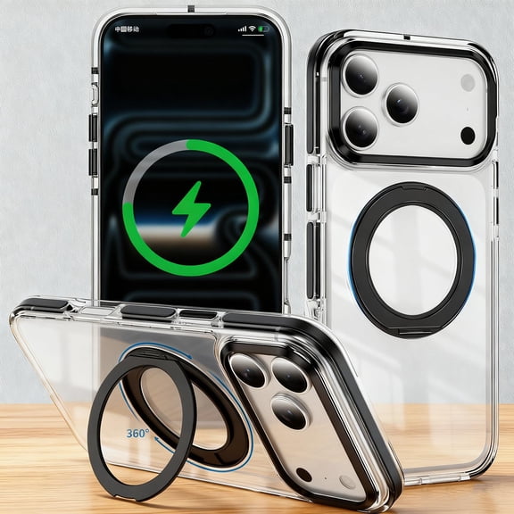 for iPhone Air Clear Case, with Rotatable Ring Stand, Compatible with Mag-Safe, Military Drop Protection, Transparent Slim Phone Cover for iPhone Air with Kickstand, Black