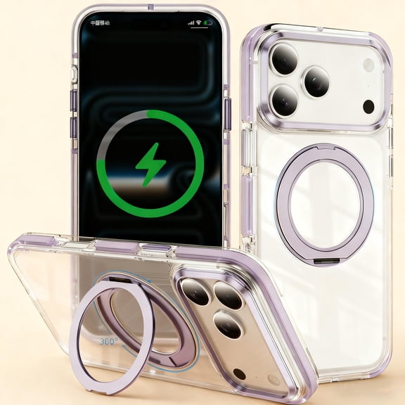 for iPhone Air Clear Case, with Rotatable Ring Stand, Compatible with Mag-Safe, Military Drop Protection, Transparent Slim Phone Cover for iPhone Air with Kickstand, Purple