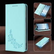 For iPhone Air Flip Phone Case,Elegant Peony Pattern Embossing Flip Cover,With Card Slots,Anti-Scratch PU Leather,Flip Folding Kickstand,Shockproof Magnetic Folio Wallet Case,Mint