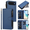 thumbnail image 1 of for iPhone Air Flip Wallet Case, PU Leather Protective Rugged Cover with Credit Card Slots Zipper Pocket, Shock-Absorbent Kickstand Magnetic Closure Lanyard & Shoulder Strap, Darkblue, 1 of 10