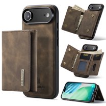 for iPhone Air PU Leather Wallet Case, Classic Detachable Magnetic Back Card Pockets Shockproof Protective Business Kickstand Phone Case Cover for iPhone Air, Coffee