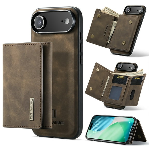 for iPhone Air PU Leather Wallet Case, Classic Detachable Magnetic Back Card Pockets Shockproof Protective Business Kickstand Phone Case Cover for iPhone Air, Coffee