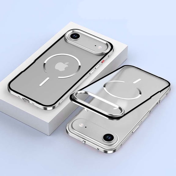 For iPhone Air Phone Case,2-in-1 Magnetic Metal Bumper + PC Back,Compatible with Mag-Safe,Matte Anti-fingerprint Translucent Back,Shockproof Rugged Anti-fall Slim Phone Case,Silver