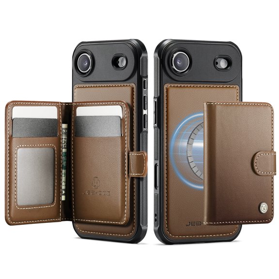 For iPhone Air Phone Case,2-in-1 Magnetic Removable Card Holder,Compatible With Mag-Safe,PU Leather + TPU + PC Hybrid Shockproof Anti-fall Protection,Durable Phone Case,Brown