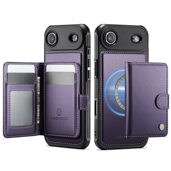 For iPhone Air Phone Case,2-in-1 Magnetic Removable Card Holder,Compatible With Mag-Safe,PU Leather + TPU + PC Hybrid Shockproof Anti-fall Protection,Durable Phone Case,Purple