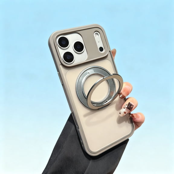 For iPhone Air Phone Case,360° Rotatable Ring Kickstand,Compatible with Mag-Safe,PC + TPU Hybrid Protection,Matte Skin-feel Anti-fingerprint Translucent Back,Shockproof Phone Case,Gray