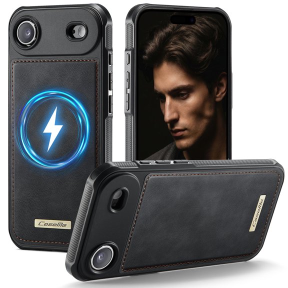 For iPhone Air Phone Case,Anti-Scratch PU Leather Back,Compatible with Mag-safe,Business Classic Style,Shockproof Non-Slip Durable Ultra Slim Thin Fit Phone Case Cover,Black