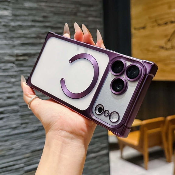 For iPhone Air Phone Case,Built-in Camera Lens Protector,Compatible with Mag-Safe,Electroplated Bumper Design,Matte Translucent Back,Soft TPU Shockproof Anti-fall Phone Case,Purple
