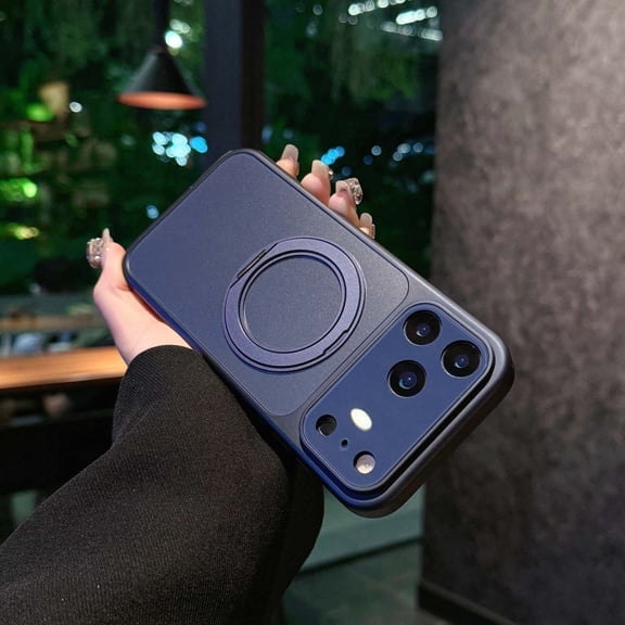 For iPhone Air Phone Case,Built-in Lens Camera Protector,With 360° Rotatable Ring Kickstand,Compatible with Mag-Safe,Anti-fingerprint Matte Back,Shockproof Anti-fall Phone Case,Blue
