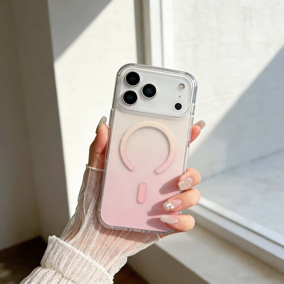 For iPhone Air Phone Case,Compatible With Wireless Charging,Ultra Slim Cover,Crystal Gradient Transparent Design,Durable Shockproof Non-Slip Anti-fall Drop Protection,Phone Case,Pink