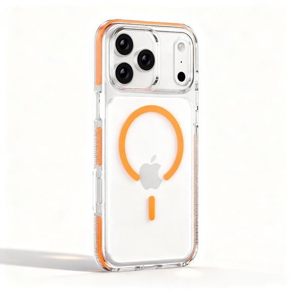 For iPhone Air Phone Case,Crystal Transparent Back Design,Compatible with Mag-Safe,Ultra Slim Shockproof PC + TPU Hybrid Anti-fall Drop Protection,Anti-Scratch Thin Fit Phone Case,Orange