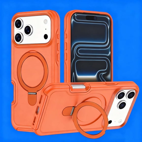 For iPhone Air Phone Case,Heavy Duty Shockproof Anti-fall Drop Protection,With Invisible Ring Kickstand,Compatible with Mag-Safe,Anti-scratch Rugged Durable Phone Case Cover,Orange