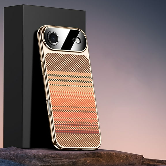 For iPhone Air Phone Case,Ultra Slim Rugged Anti-Scratch Protection,Gradient Fiber Pattern Back,Electroplated Bumper Shockproof Anti-fall Drop Protection Thin Fit Phone Case,Orange