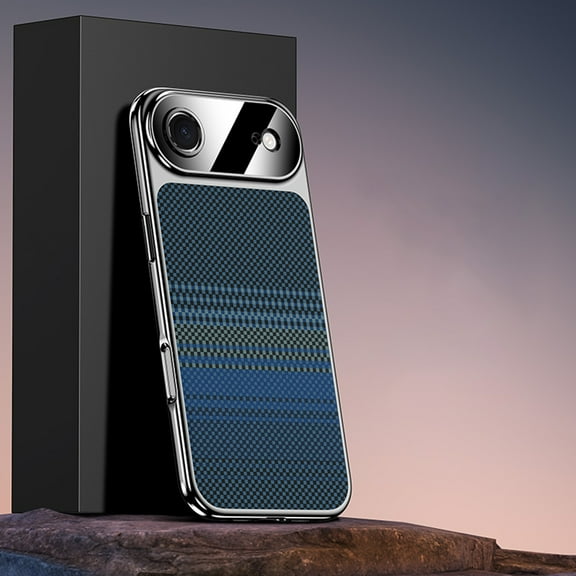 For iPhone Air Phone Case,Ultra Slim Rugged Anti-Scratch Protection,Gradient Fiber Pattern Back,Electroplated Bumper Shockproof Anti-fall Drop Protection Thin Fit Phone Case,Blue