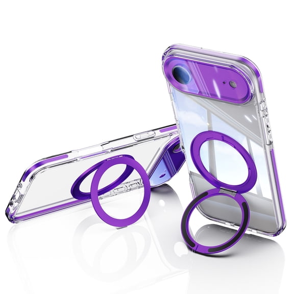 For iPhone Air Phone Case,Wite 360° Rotatable Ring Kickstand,Built-in Lens Protector,Compatible with Mag-Safe,Transparent Back,Shockproof Anti-fall Rugged Thin Fit Phone Case,Darkpurple