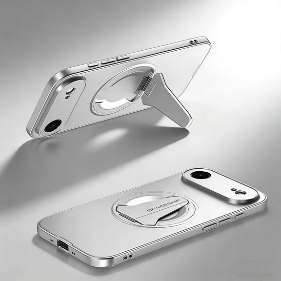 For iPhone Air Phone Case,With Contractile Kickstand,Compatible With Mag-Safe,Ultra Slim Rugged Anti-Scratch Shockproof Anti-fall Drop Protection,Durable Rugged Phone Case,Silver
