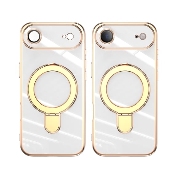 For iPhone Air Phone Case,With Contractile Ring Kickstand,Built-in Camera Lens Protector,Compatible with Mag-Safe,Soft TPU Shockproof Anti-fall Drop Protection,Luxury Phone Case,White