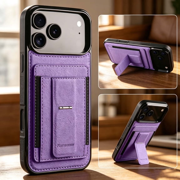 For iPhone Air Phone Case,With Credit Card Slots,Invisible Foldable Kickstand,Anti-Scratch Shockproof Heavy Duty Drop Protection,Durable Anti-fall Non-slip Rugged Phone Case,Purple