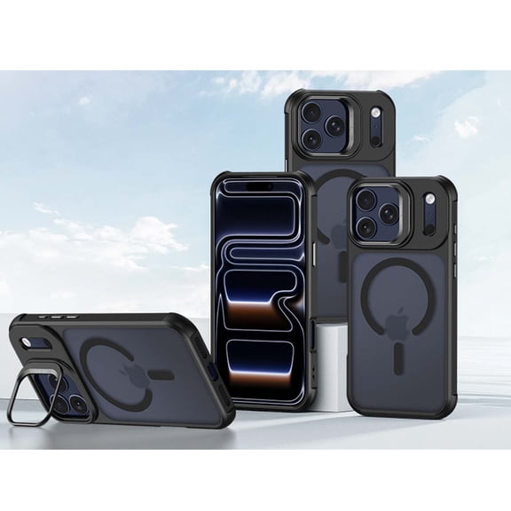 For iPhone Air Phone Case,With Invisible Lens Ring Kickstand,Compatible with Mag-Safe,Anti-fall Drop Protection,Shockproof Ultra Slim Classic Hybrid Thin Fit Phone Case Cover,Black