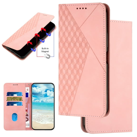 For iPhone Air Premium PU Leather Case Diamond Patterned, Wallet Folio Case Book Design Magnetic Closure with Kickstand and ID Holder Credit Card Slots Shockproof Phone Case,Rosegold