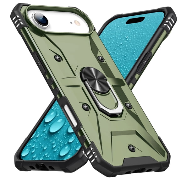 for iPhone Air Rugged Case with Rotated Ring Holder Stand, Support Magnetic Car Mount, Military Grade Shockproof Protection Phone Cover for iPhone Air, Armygreen