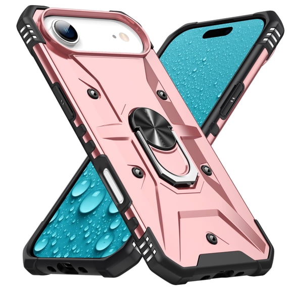 for iPhone Air Rugged Case with Rotated Ring Holder Stand, Support Magnetic Car Mount, Military Grade Shockproof Protection Phone Cover for iPhone Air, Rosegold