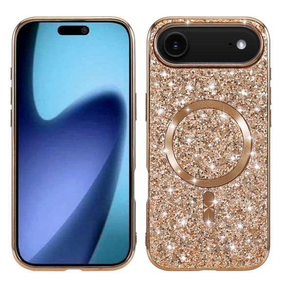 for iPhone Air Sparkly Glitter Back Case, Stylish Plating TPU Frame Ultra Slim Anti-Scratch Magsafe for Girls Women Drop Protective Phone Case Cover for iPhone Air, Rosegold