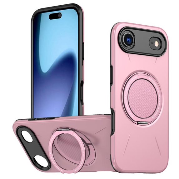 For iPhone Air Ultra Slim Hybrid TPU+PC Protective Cover with Metal Rotation Holder , Compatible MagSafe, Military Grade Shockproof Phone Case Cover,Pink,For iPhone Air