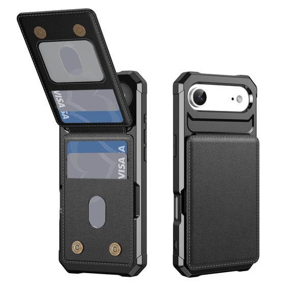 for iPhone Air Wallet Case, Built-in 4 Card Holders Kickstand Purse Cover, Military Grade Enhanced Corners Drop Protection, Rugged Protective Case for iPhone Air, Black