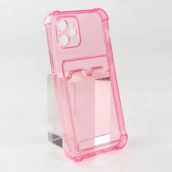 for iPhone Air Wallet Case,Clear Protective Card Slot Case,Slim Fit Drop Resistant Soft TPU Wallet Case with Bumper,Back Card Holder Pocket Case For iPhone Air,Pink
