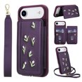 thumbnail image 1 of for iPhone Air Wallet Case, Magnetic Snap Flip PU Leather TPU Cover with Flower Design Credit Card Holder Stand Wristband Shoulder Strap Protective Phone Case for Women Girls, Purple, 1 of 9