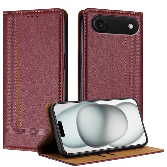 for iPhone Air Wallet Case with RFID Blocking Credit Card Slots, Luxury PU Leather Purse Cover with Kickstand Shockproof Protective Case for iPhone Air, Winered