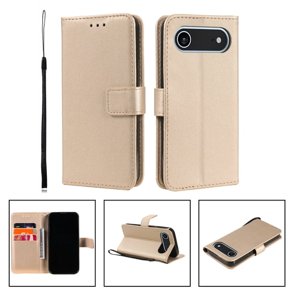 for iPhone Air Wallet Case RFID Blocking,Premium Solid Color PU Leather Magnetic Buckle Folio Kickstand Flip with Card Slots & Kickstand Full Body Phone Case,Gold