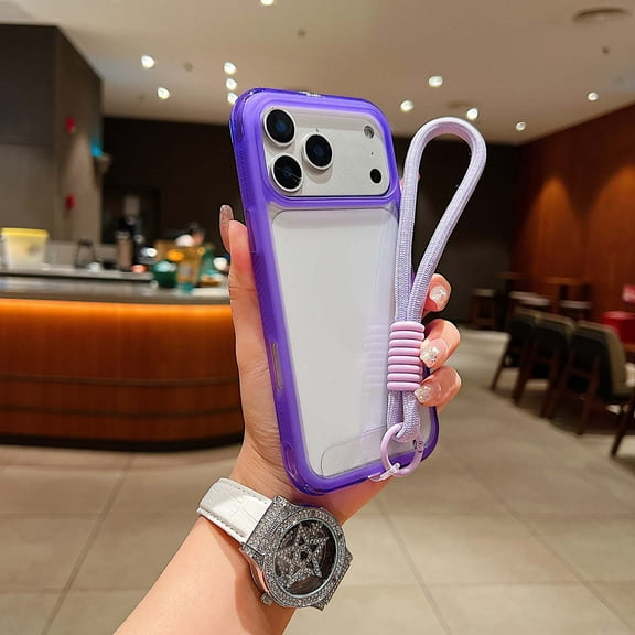 for iPhone Air Wireless Charging Back Case with Wrist Strap, Luxury Ultra Slim PC+TPU Transparent Anti-Scratch Shockproof Anti-Fingerprint Lightweight Non-Slip Phone Case Cover, Purple