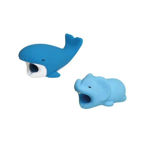 iPhone & Android Cable Protectors Animal Biters - 2pk Elephant & Blue Whale