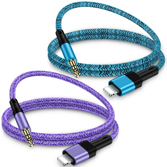 iPhone Aux Cord,Zacenei 2pack 3ft iPhone 3.5mm Audio Cord Aux Adapter Auxiliary Cable Male to Male Nylon Braided Ox Wire Aux Jack Cables Compatible for iPhone 14 13 Car Stereo Speaker Headphone