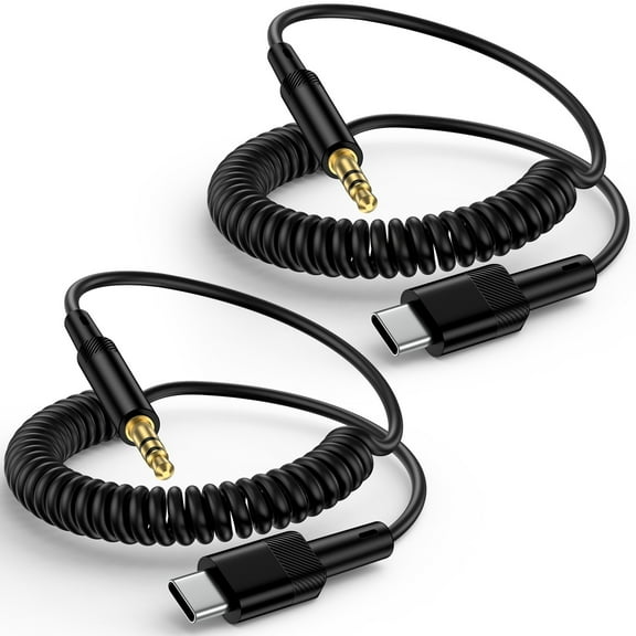 iPhone Aux Cord,Zacenei 2pack 4FT USB C to 3.5mm Audio Aux Jack Coiled Cable Type C to Aux Headphone Male Cord Retractable Car Stereo Auxiliary Cable Compatible for iPhone 16 15 Samsung Galaxy S25