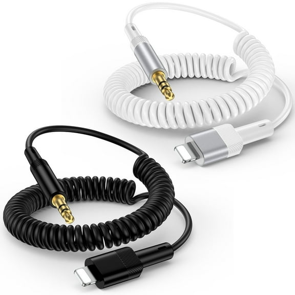 iPhone Aux Cord,Zacenei 2pack 6ft Coiled Light-ning to 3.5mm Audio Jack Cable Cord Aux Adapter Retractable Auxiliary Cable Male to Male Ox Wire Compatible for iPhone 14 Car Stereo Speaker Headphone