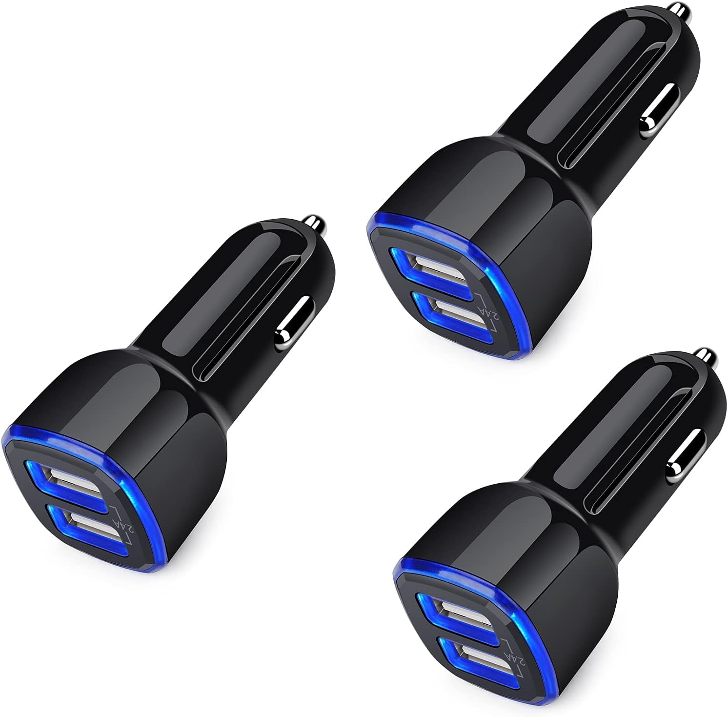 iPhone Car Charger,ABCPOW 3Pack 2.4A Dual Port USB Car Charger Adaptor ...