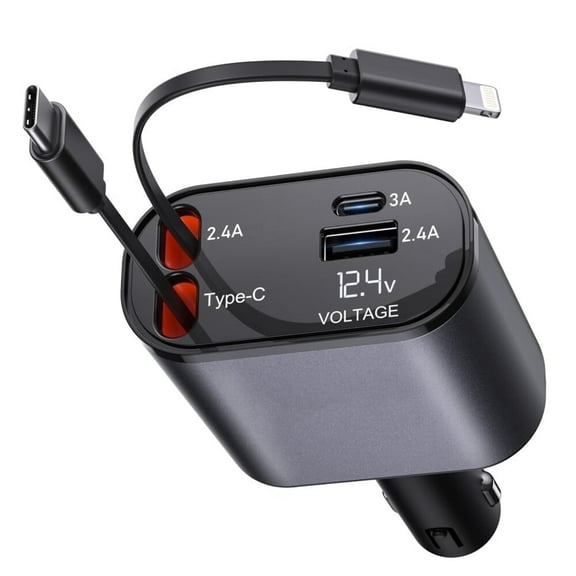 iPhone Car Charger,Retractable Fast Car Phone Charger 120W for CarPlay,4 in 1 Car Charger Adapter with 2 Cables 31.5 Inch and 2 USB Ports,Compatible with iPhone 16/15/14/13/12/11 Pro/Samsung