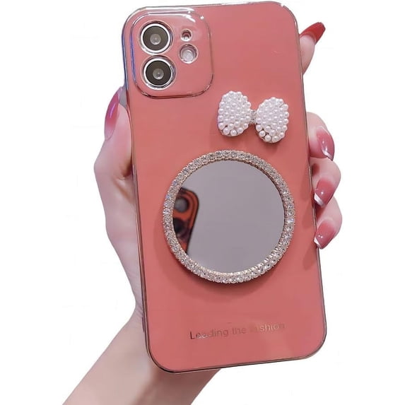 for iPhone Case,3D Bow Glitter Diamond Mirror Makeup Bling Electroplated Bumper Camera Lens Protection Soft Shockproof Phone Case (Red,iPhone 11 Pro Max)